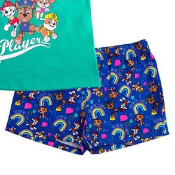 Paw Patrol Team Player Pink & Teal Shorts Set w/ 2 tops Toddler Girl’s Size 2T - Picture 4 of 4